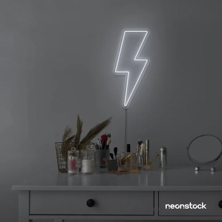Lightning bolt neon sign in white for modern wall decor