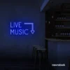Live Music neon sign in Dark Blue for restaurants, bars, or music venues.