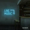 Live Music neon sign in Ice Blue for restaurants, bars, or music venues.