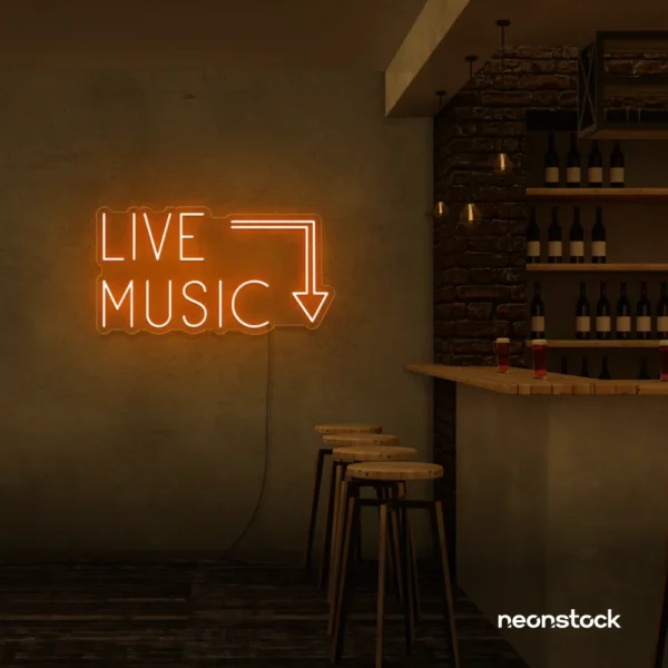 Live Music neon sign in Orange for restaurants, bars, or music venues.