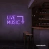Live Music neon sign in Purple for restaurants, bars, or music venues.