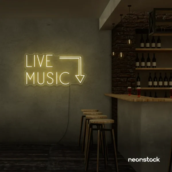 Live Music neon sign in Warm White for restaurants, bars, or music venues.