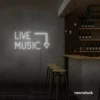 Live Music neon sign in White for restaurants, bars, or music venues.
