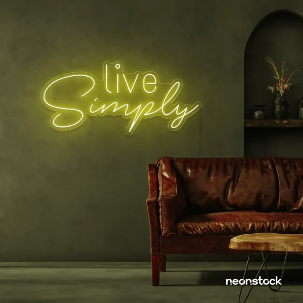 Live Simply neon sign in lemon yellow for minimalist decor, peaceful homes, and calming interiors.