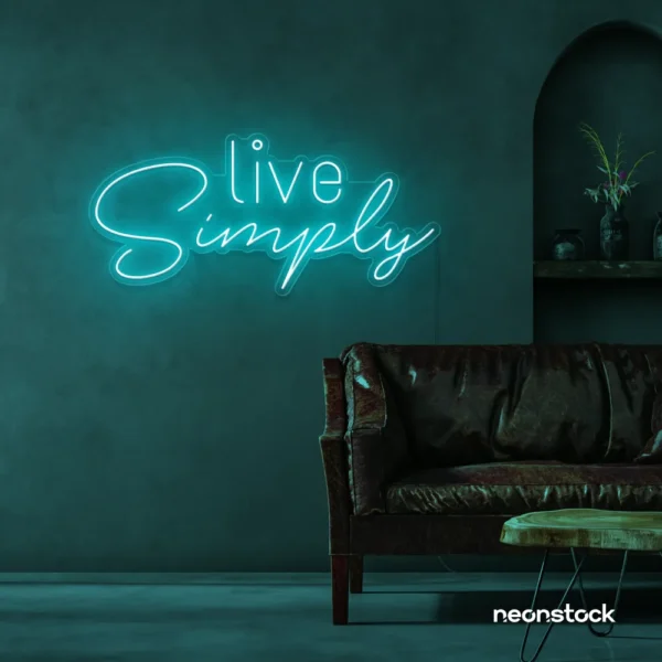 Live Simply neon sign in mint green for minimalist decor, peaceful homes, and calming interiors.