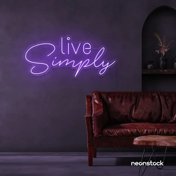 Live Simply neon sign in purple for minimalist decor, peaceful homes, and calming interiors.