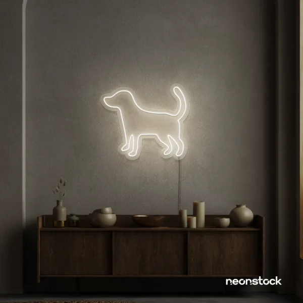 Dog neon sign in neutral white – stylish LED pet wall decor for homes and dog lovers.