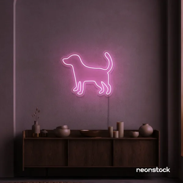 Dog neon sign in baby pink – stylish LED pet wall decor for homes and dog lovers.