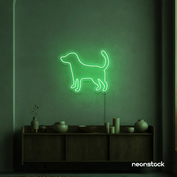 Dog neon sign in green – stylish LED pet wall decor for homes and dog lovers.