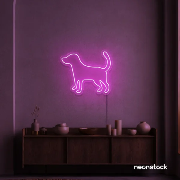 Dog neon sign in pink – stylish LED pet wall decor for homes and dog lovers.