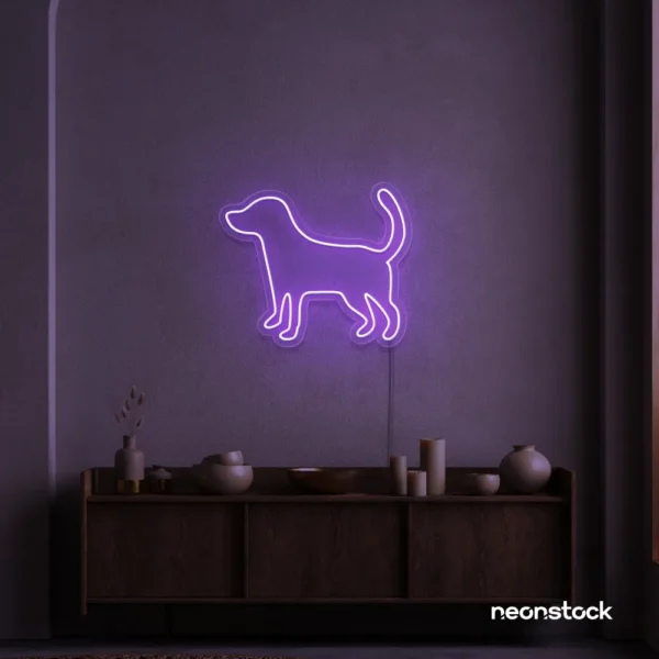 Dog neon sign in purple – stylish LED pet wall decor for homes and dog lovers.