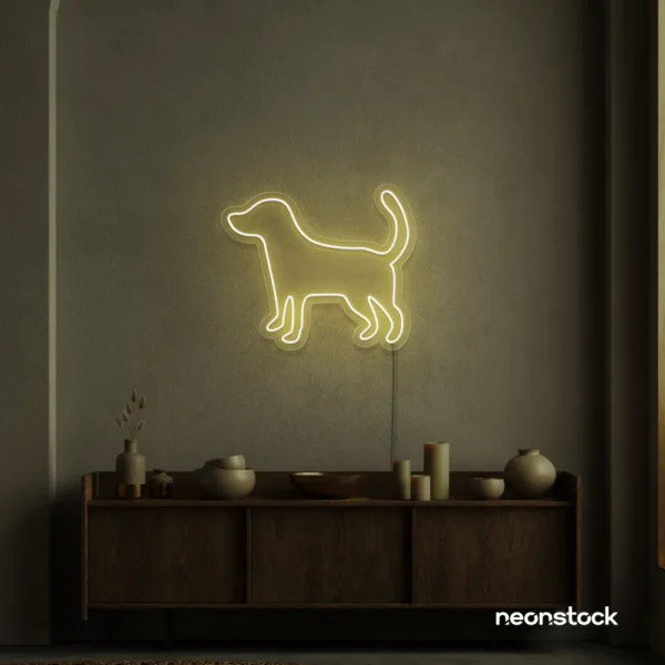 Dog neon sign in warm white – stylish LED pet wall decor for homes and dog lovers.