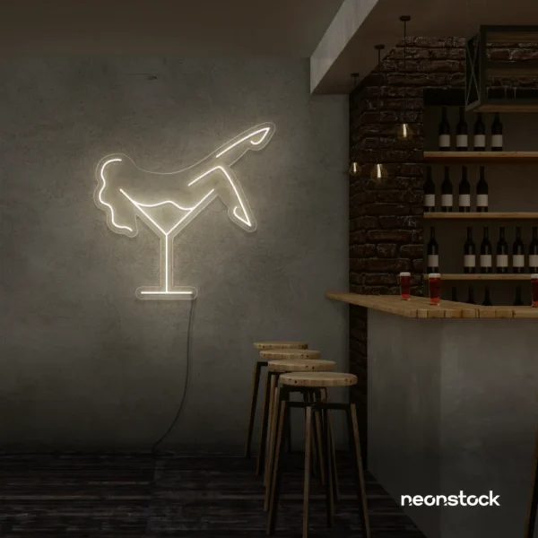 Martini girl neon sign in neutral white for sleek and minimal bar aesthetics.