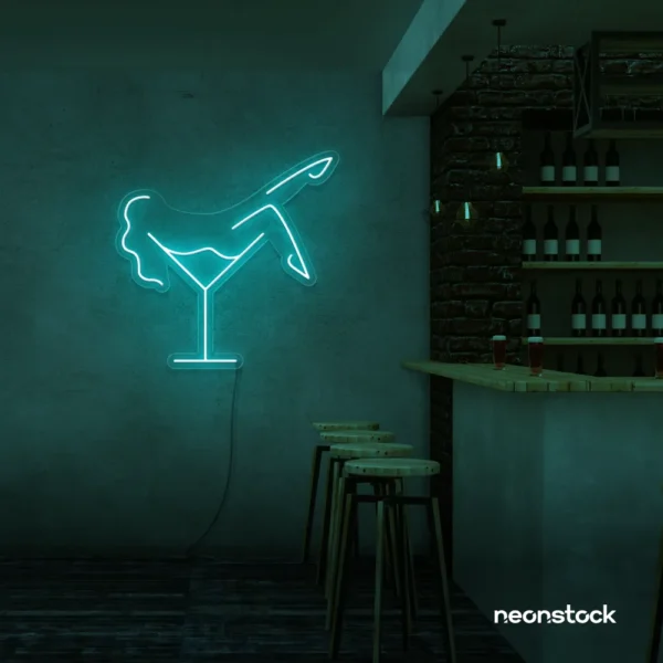 Martini girl neon sign in mint green for calm and fresh design spaces.