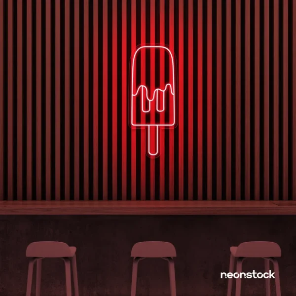 Melting Popsicle neon sign in red for ice cream parlors, dessert bars, and boba tea shops.