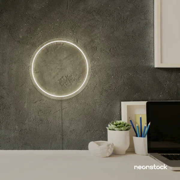 Full Circle neon sign in neutral white for modern home and wall decor