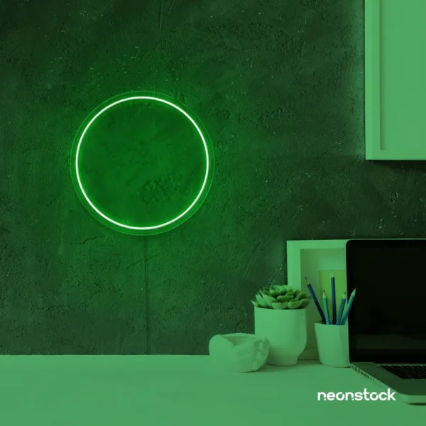 Full Circle neon sign in deep green for modern home and wall decor