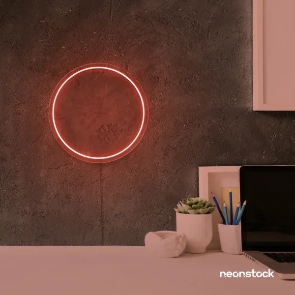 Full Circle neon sign in peachy pink for modern home and wall decor