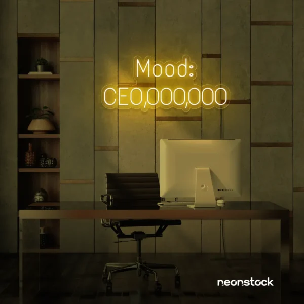 Mood CEO neon sign in golden yellow for glam offices, boss babe rooms, and motivational decor.
