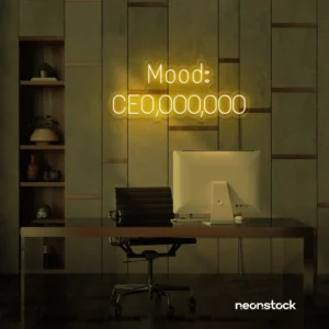 Mood CEO neon sign in golden yellow for glam offices, boss babe rooms, and motivational decor.