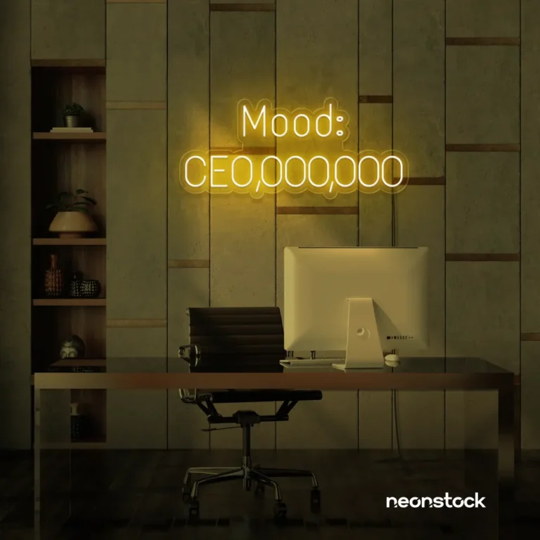 Mood CEO neon sign in golden yellow for glam offices, boss babe rooms, and motivational decor.