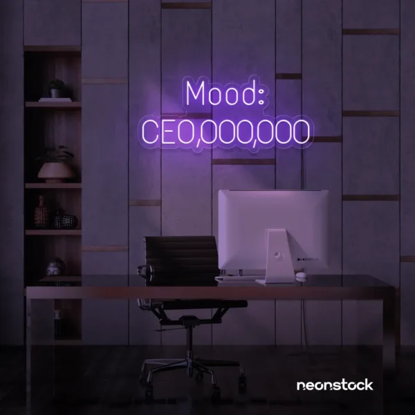 Mood CEO neon sign in purple for glam offices, boss babe rooms, and motivational decor.