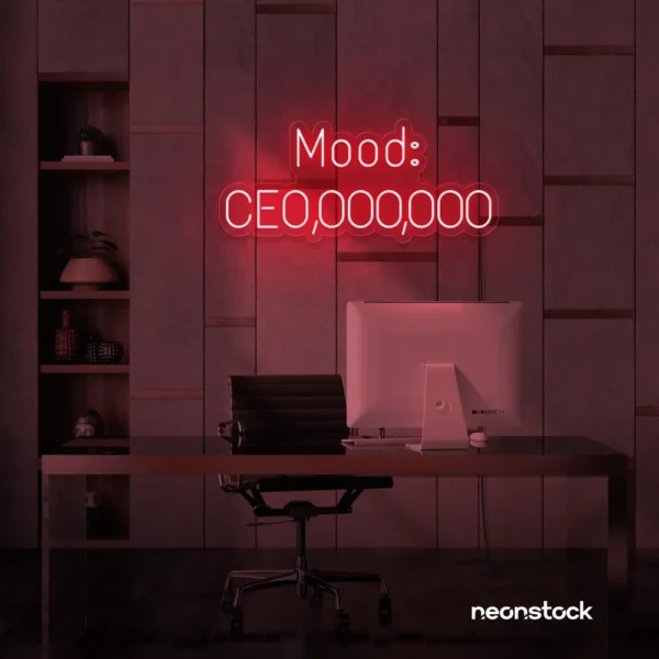 Mood CEO neon sign in red for glam offices, boss babe rooms, and motivational decor.