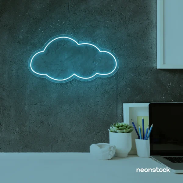 Cloud neon sign in ice blue for nursery walls, kids' rooms, and dreamy home decor.