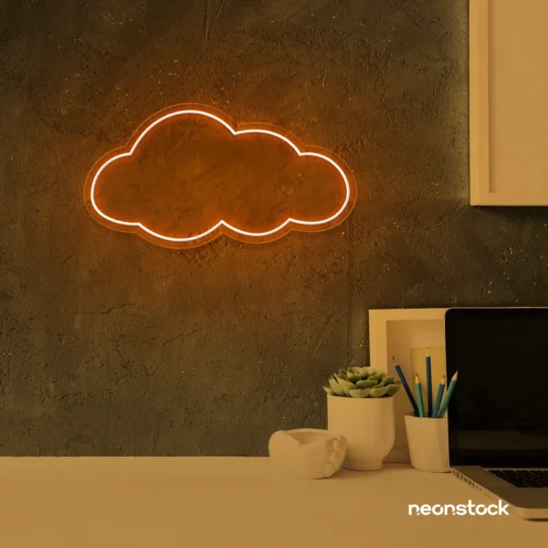 Cloud neon sign in orange for nursery walls, kids' rooms, and dreamy home decor.