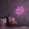 Moon and star neon sign in baby pink for nurseries, kids' rooms, and dreamy night light decor.