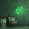Moon and star neon sign in green for nurseries, kids' rooms, and dreamy night light decor.