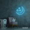 Moon and star neon sign in ice blue for nurseries, kids' rooms, and dreamy night light decor.