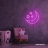 Moon and star neon sign in pink for nurseries, kids' rooms, and dreamy night light decor.