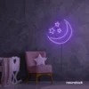 Moon and star neon sign in purple for nurseries, kids' rooms, and dreamy night light decor.