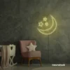 Moon and star neon sign in warm white for nurseries, kids' rooms, and dreamy night light decor.