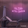 No Pain No Gain neon sign in baby pink for gym walls, fitness studios, and motivational workout decor.