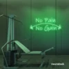 No Pain No Gain neon sign in green for gym walls, fitness studios, and motivational workout decor.