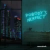 Nobody's Perfect neon sign in mint green for humorous decor, vanity setups, and real-life vibes.