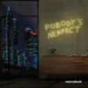 Nobody's Perfect neon sign in warm white for humorous decor, vanity setups, and real-life vibes.