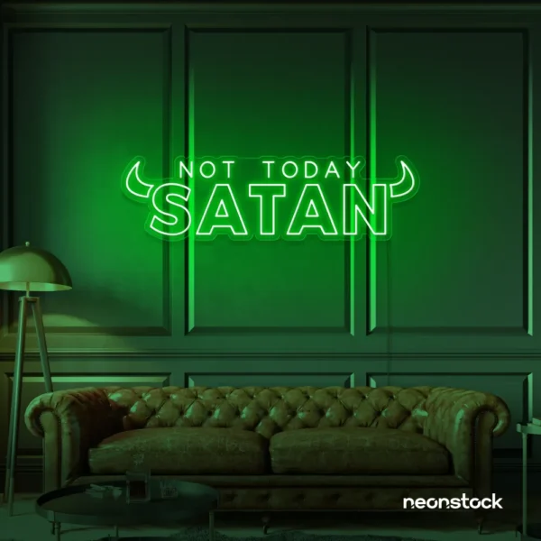 Not Today Satan neon sign in deep green for bedroom or lounge decor