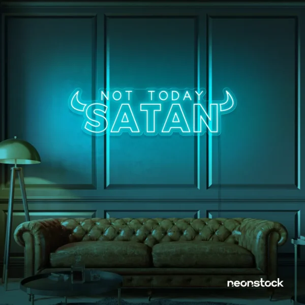 Not Today Satan neon sign in mint green for bedroom or lounge decor