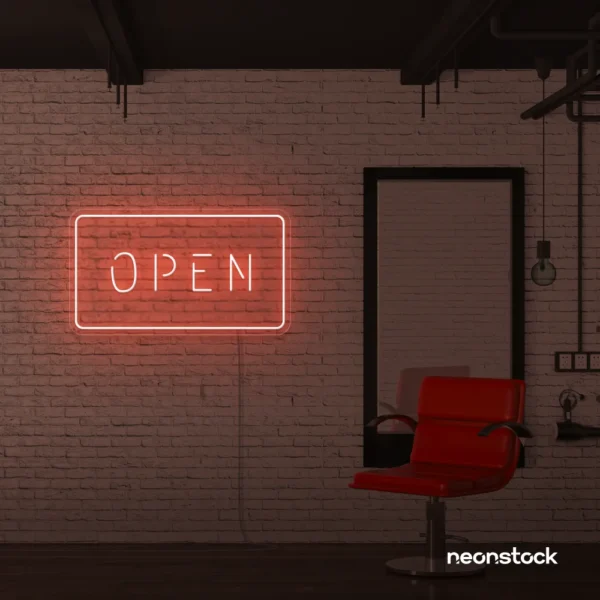 Open neon sign in peachy pink for storefronts, salons, restaurants, and retail displays.
