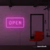 Open neon sign in pink for storefronts, salons, restaurants, and retail displays.