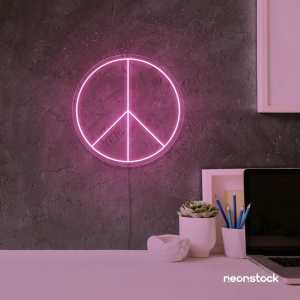 Peace neon sign in baby pink for wall art and home decor