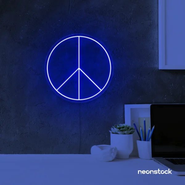 Peace neon sign in dark blue for wall art and home decor