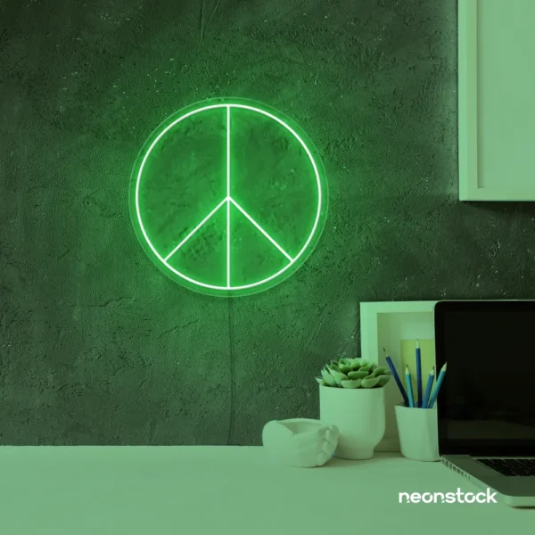 Peace neon sign in green for wall art and home decor
