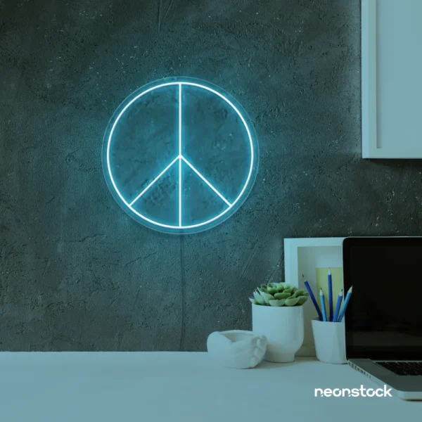 Peace neon sign in ice blue for wall art and home decor