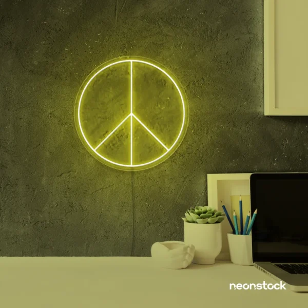 Peace neon sign in lemon yellow for wall art and home decor