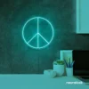 Peace neon sign in mint green for wall art and home decor