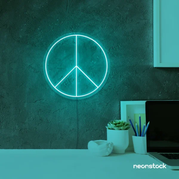 Peace neon sign in mint green for wall art and home decor